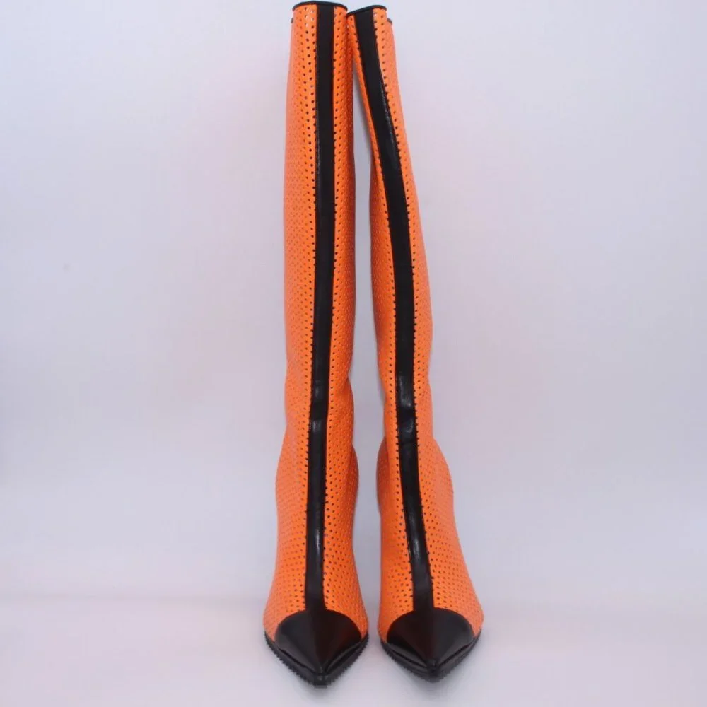 Michael Kors Perforated Leather Abigail Runway Boots Orange/Black Size 40 New - Picture 5 of 12
